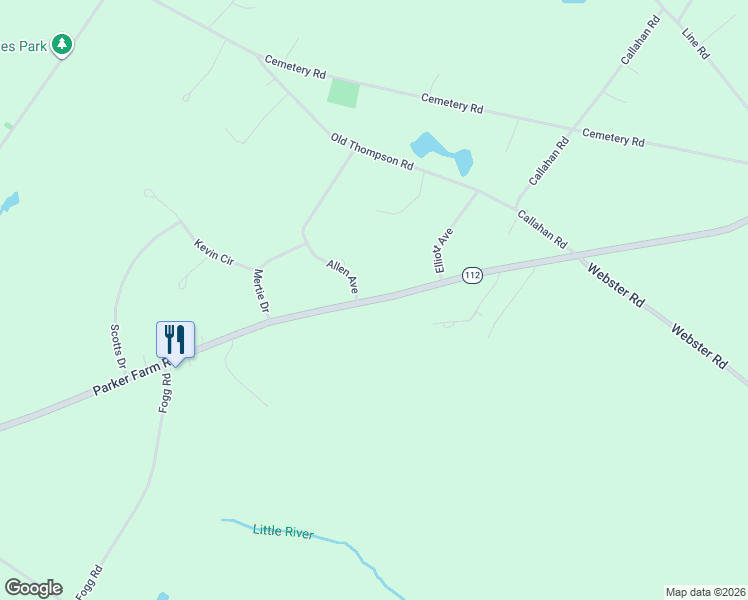 map of restaurants, bars, coffee shops, grocery stores, and more near 720 Parker Farm Road in Buxton