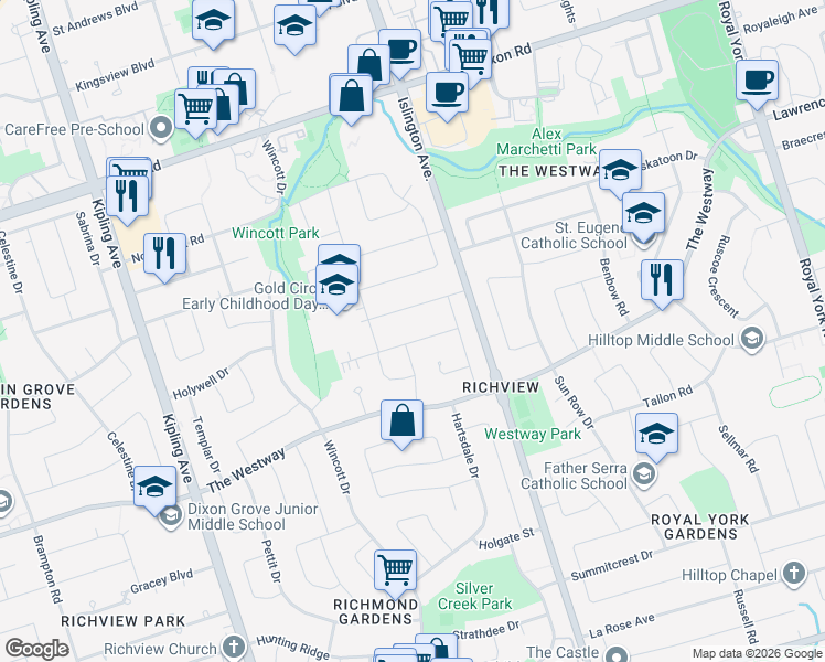 map of restaurants, bars, coffee shops, grocery stores, and more near in Toronto