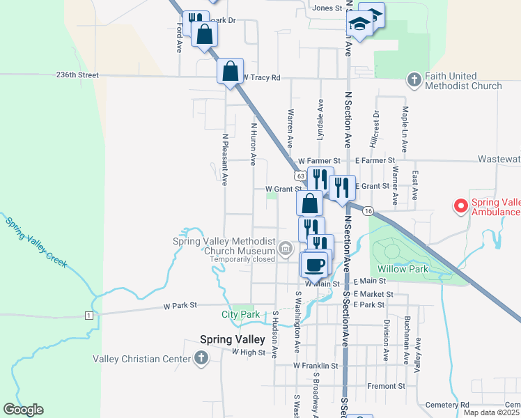 map of restaurants, bars, coffee shops, grocery stores, and more near 308 North Hudson Avenue in Spring Valley