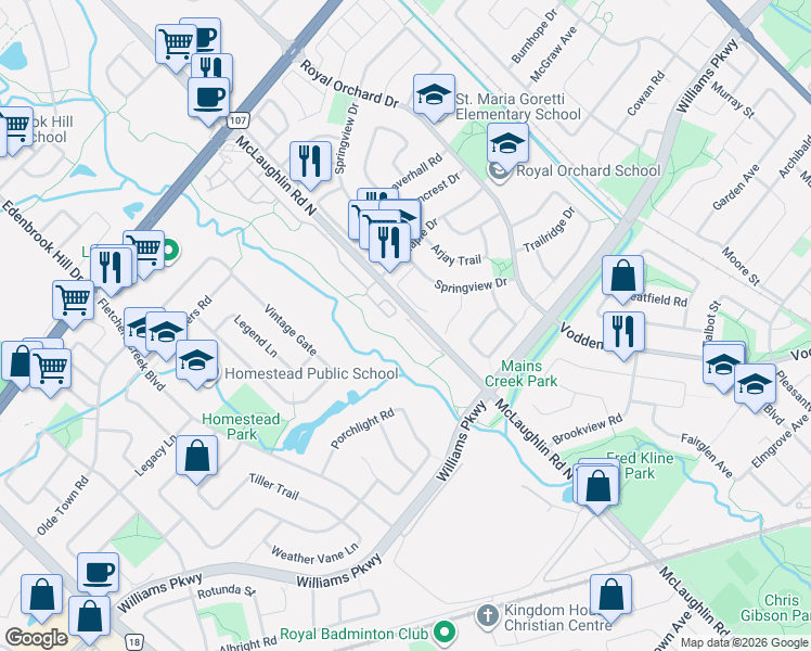 map of restaurants, bars, coffee shops, grocery stores, and more near in Brampton