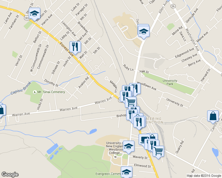 map of restaurants, bars, coffee shops, grocery stores, and more near 28 Maggie Lane in Portland
