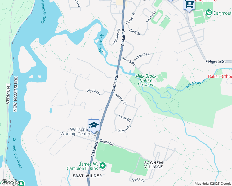 map of restaurants, bars, coffee shops, grocery stores, and more near 120 South Main Street in Hanover