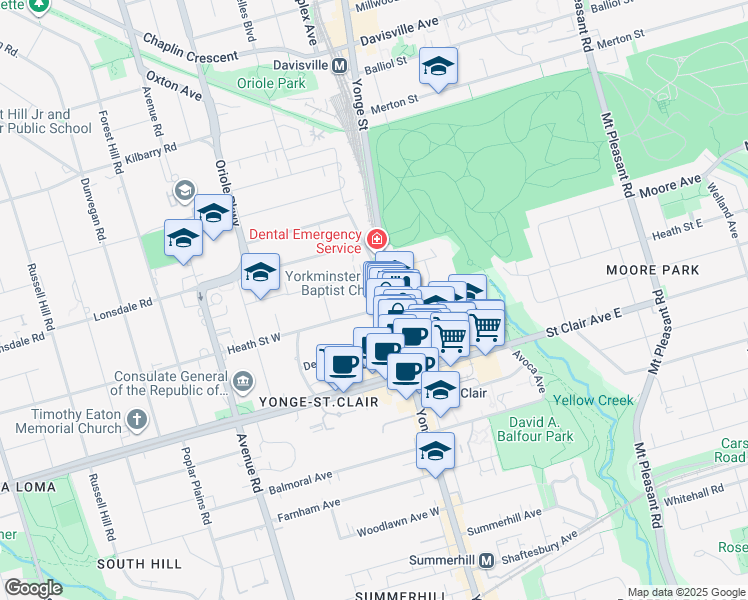 map of restaurants, bars, coffee shops, grocery stores, and more near in Toronto