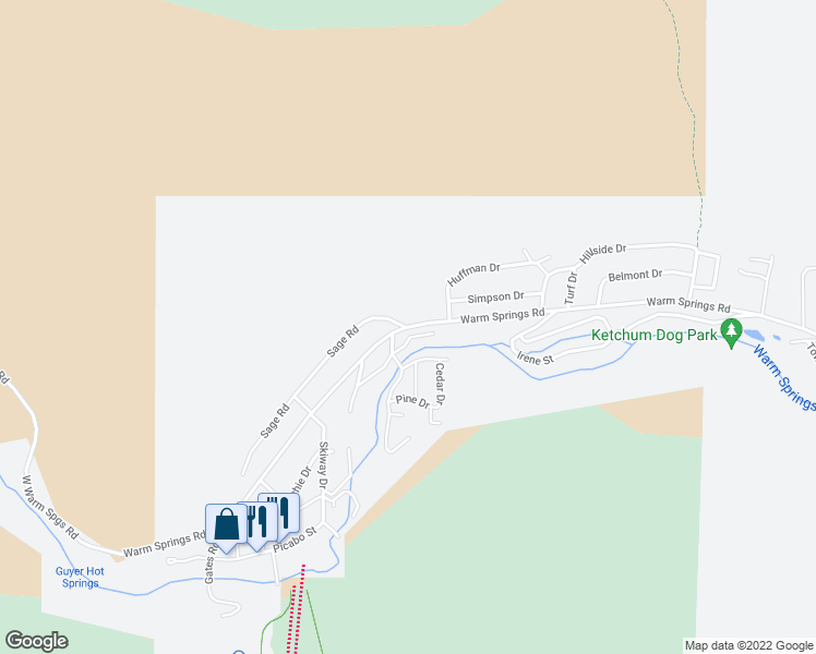 map of restaurants, bars, coffee shops, grocery stores, and more near National Forest Development Road 227 in Blaine County
