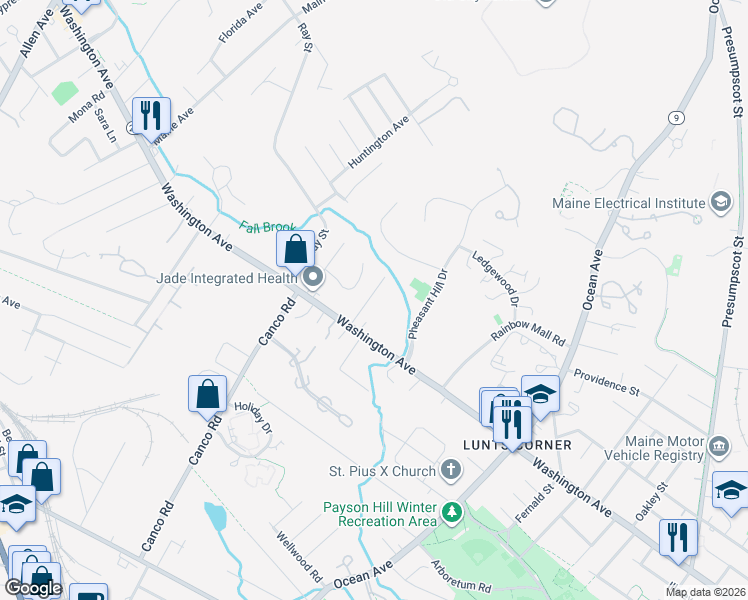 map of restaurants, bars, coffee shops, grocery stores, and more near 26 Malilly Road in Portland