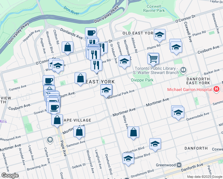 map of restaurants, bars, coffee shops, grocery stores, and more near in Toronto