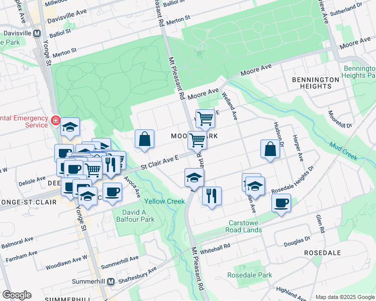 map of restaurants, bars, coffee shops, grocery stores, and more near in Toronto