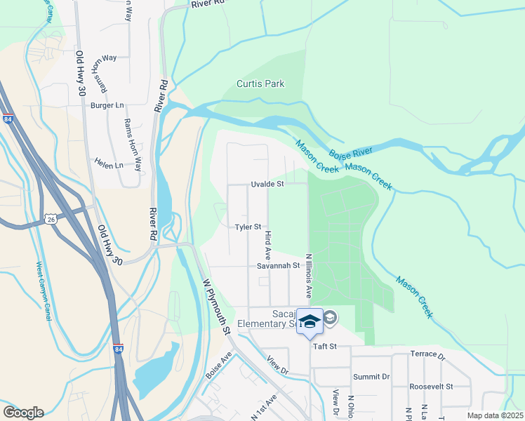 map of restaurants, bars, coffee shops, grocery stores, and more near 2321 Hird Avenue in Caldwell