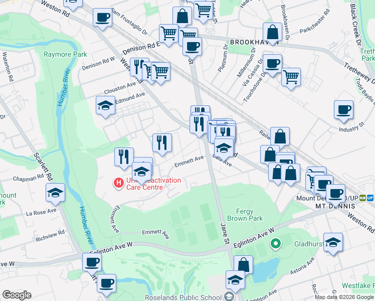 map of restaurants, bars, coffee shops, grocery stores, and more near 25 Buttonwood Avenue in Toronto