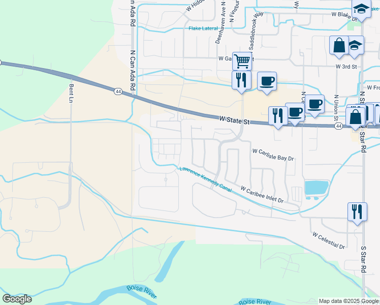 map of restaurants, bars, coffee shops, grocery stores, and more near 215 South Sellwood Lane in Star
