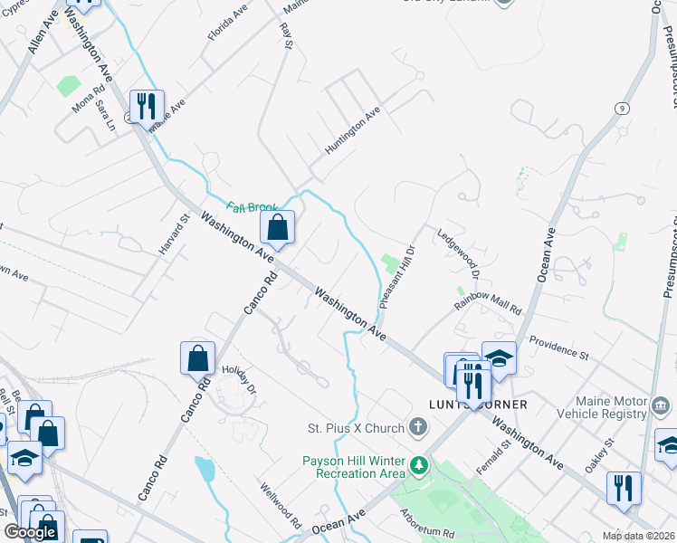 map of restaurants, bars, coffee shops, grocery stores, and more near 26 Malilly Road in Portland