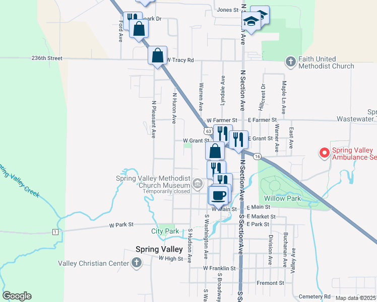 map of restaurants, bars, coffee shops, grocery stores, and more near 308 North Hudson Avenue in Spring Valley