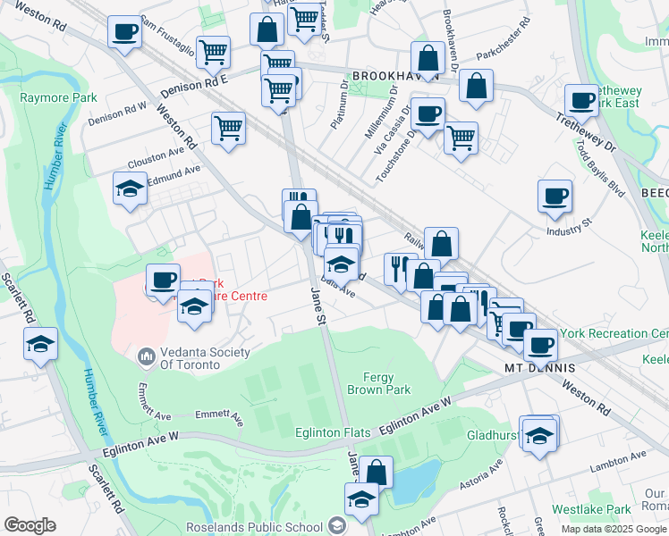 map of restaurants, bars, coffee shops, grocery stores, and more near in Toronto