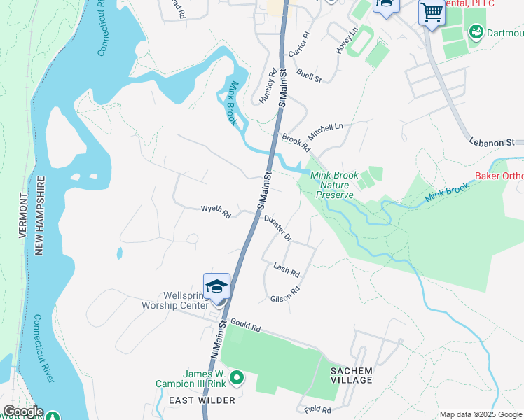 map of restaurants, bars, coffee shops, grocery stores, and more near 120 South Main Street in Hanover