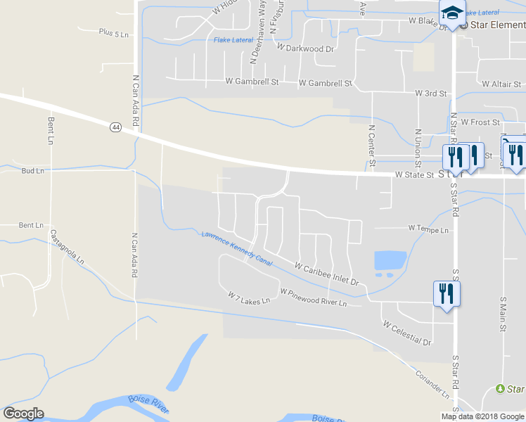 map of restaurants, bars, coffee shops, grocery stores, and more near 167 South Spring Lake Way in Star