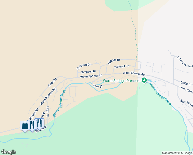 map of restaurants, bars, coffee shops, grocery stores, and more near 2321 Warm Springs Road in Ketchum