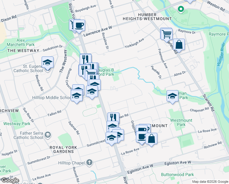 map of restaurants, bars, coffee shops, grocery stores, and more near in Toronto