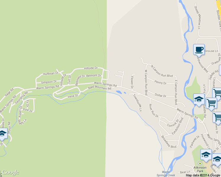 map of restaurants, bars, coffee shops, grocery stores, and more near 250 Bald Mountain Road in Ketchum