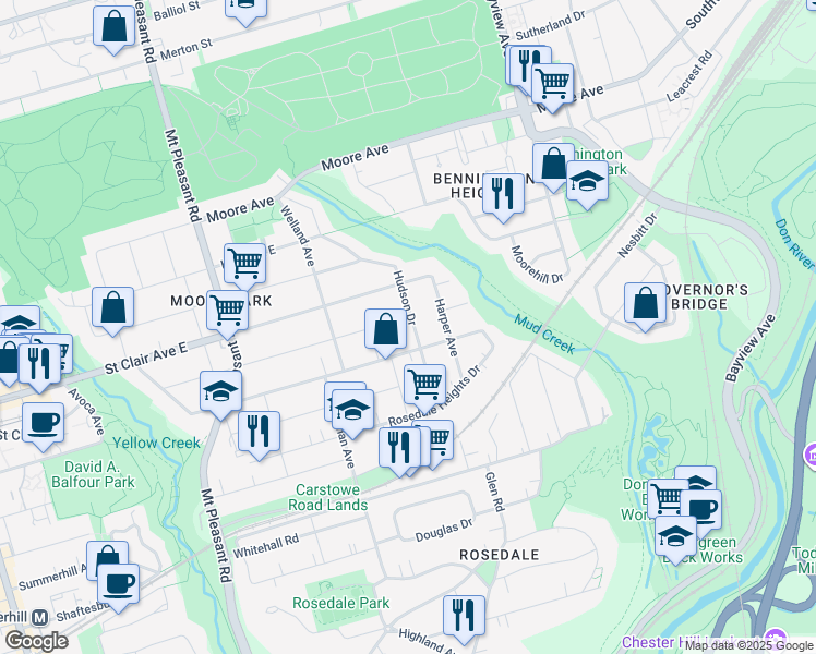 map of restaurants, bars, coffee shops, grocery stores, and more near in Toronto