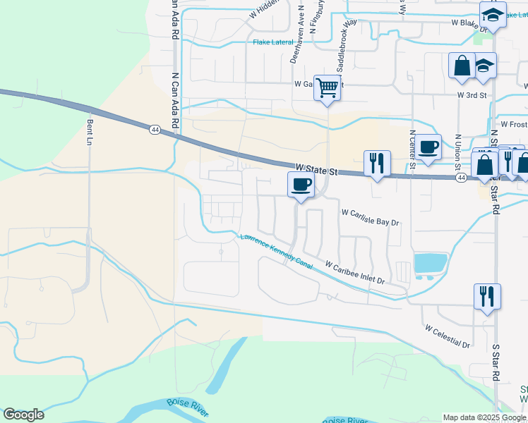 map of restaurants, bars, coffee shops, grocery stores, and more near 215 South Sellwood Lane in Star
