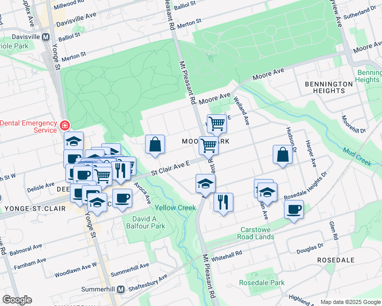 map of restaurants, bars, coffee shops, grocery stores, and more near 78 Clifton Road in Toronto