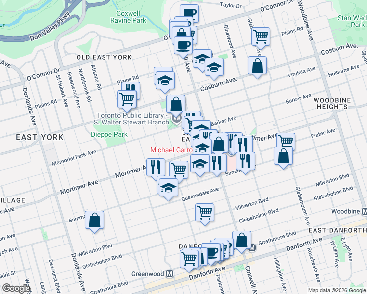 map of restaurants, bars, coffee shops, grocery stores, and more near in Toronto