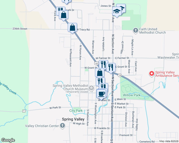 map of restaurants, bars, coffee shops, grocery stores, and more near 308 North Hudson Avenue in Spring Valley