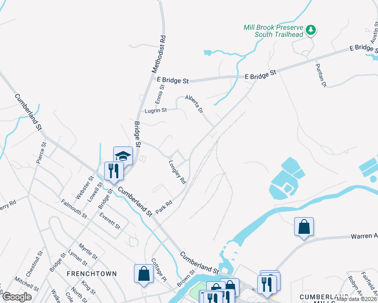 map of restaurants, bars, coffee shops, grocery stores, and more near 160 Park Road in Westbrook
