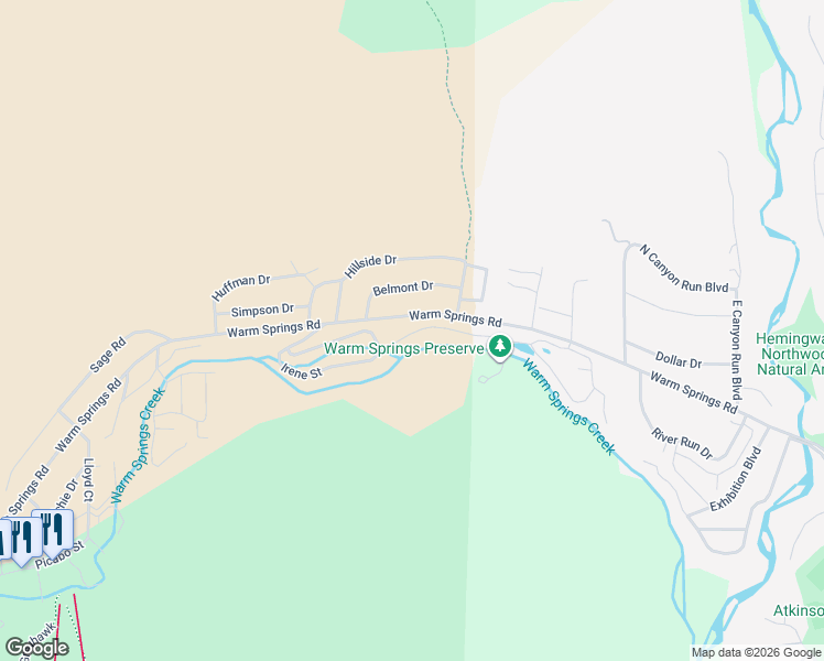 map of restaurants, bars, coffee shops, grocery stores, and more near 301 Bald Mountain Road in Ketchum