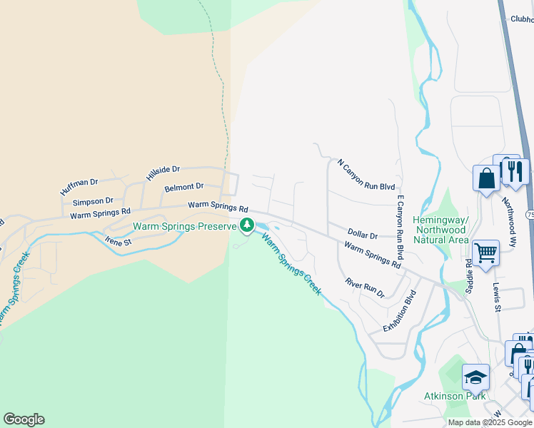 map of restaurants, bars, coffee shops, grocery stores, and more near 1519 Warm Springs Road in Ketchum