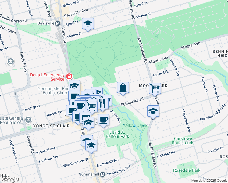 map of restaurants, bars, coffee shops, grocery stores, and more near in Toronto