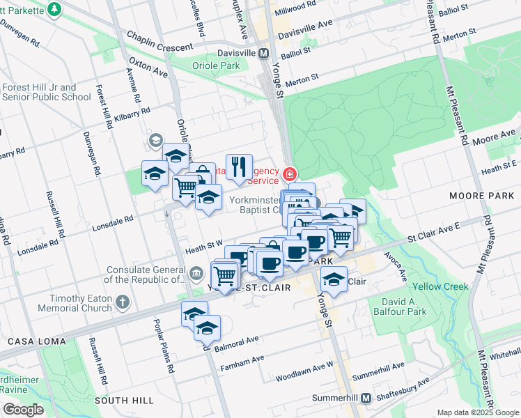 map of restaurants, bars, coffee shops, grocery stores, and more near in Toronto