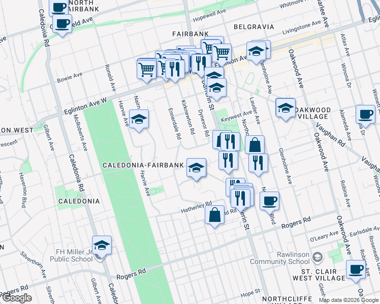 map of restaurants, bars, coffee shops, grocery stores, and more near in Toronto