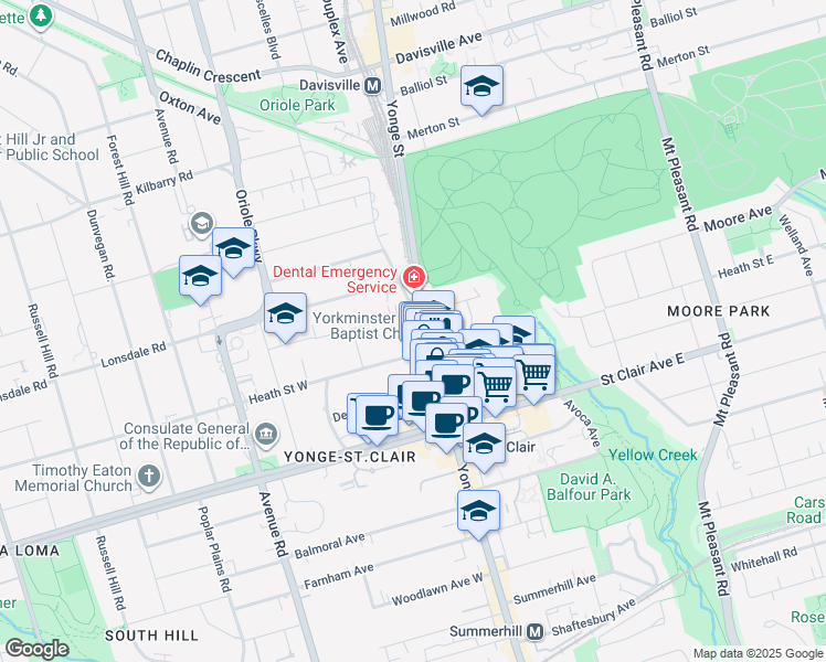 map of restaurants, bars, coffee shops, grocery stores, and more near in Toronto