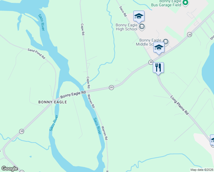 map of restaurants, bars, coffee shops, grocery stores, and more near 741 Bonny Eagle Road in Standish