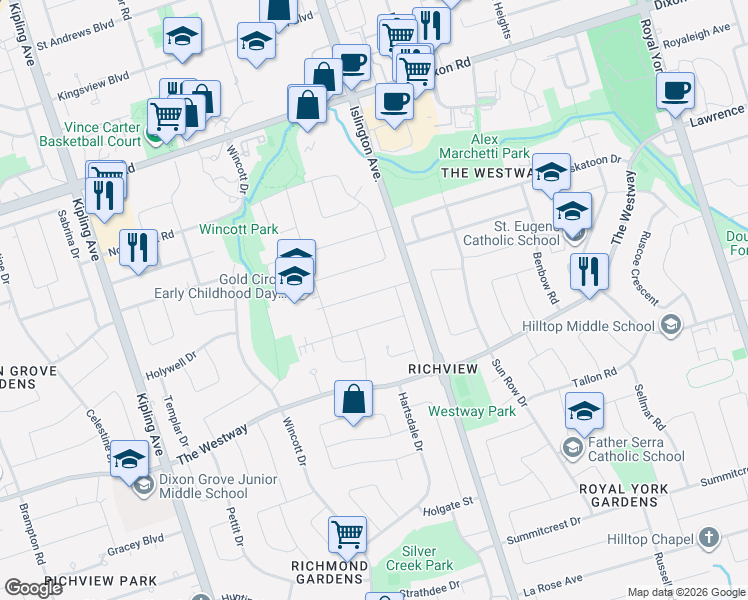 map of restaurants, bars, coffee shops, grocery stores, and more near 11 Fletcher Place in Toronto