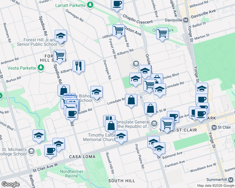 map of restaurants, bars, coffee shops, grocery stores, and more near in Toronto