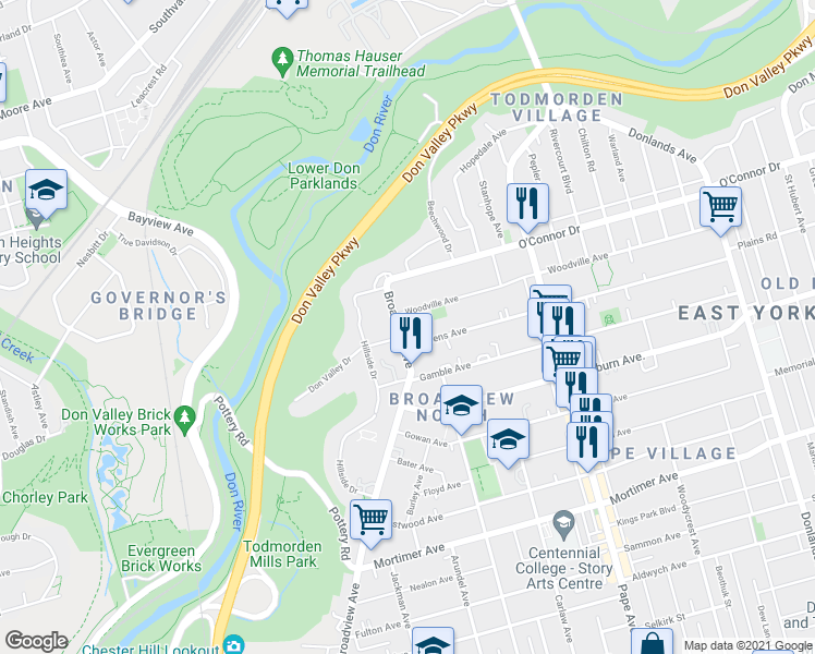 map of restaurants, bars, coffee shops, grocery stores, and more near in Toronto