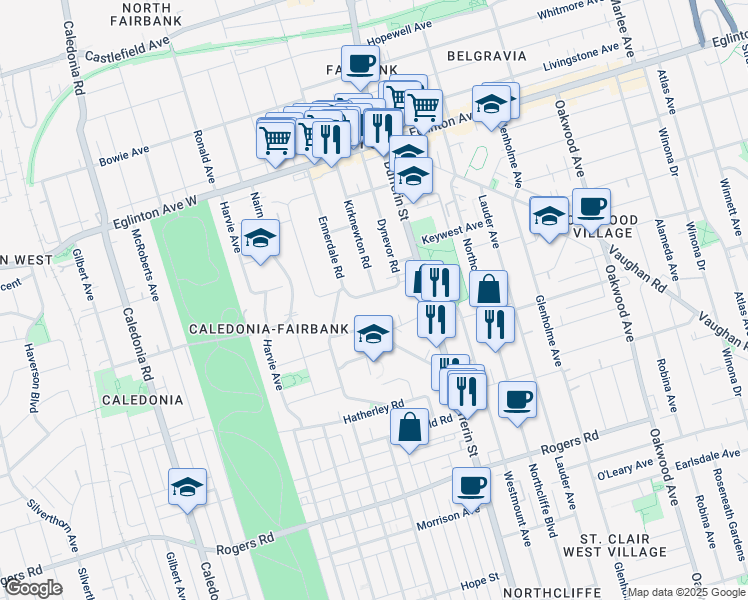 map of restaurants, bars, coffee shops, grocery stores, and more near in Toronto