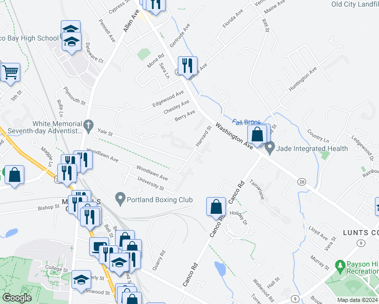 map of restaurants, bars, coffee shops, grocery stores, and more near 234 Harvard Street in Portland