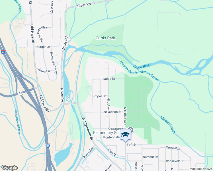 map of restaurants, bars, coffee shops, grocery stores, and more near 2321 Hird Avenue in Caldwell