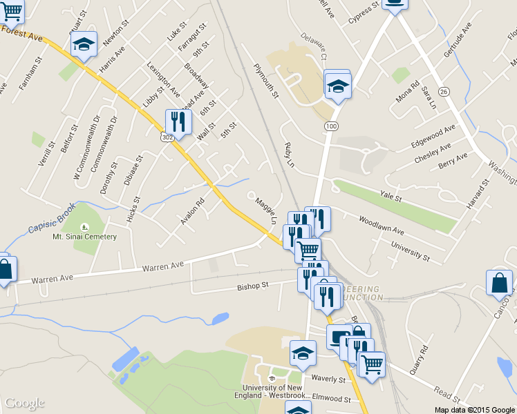map of restaurants, bars, coffee shops, grocery stores, and more near 28 Maggie Lane in Portland