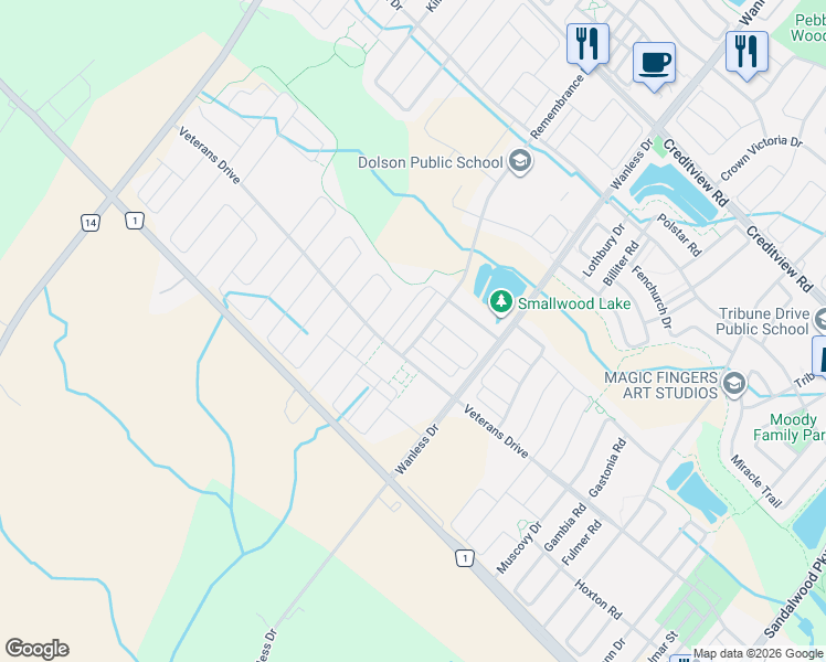 map of restaurants, bars, coffee shops, grocery stores, and more near in Brampton