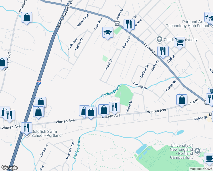 map of restaurants, bars, coffee shops, grocery stores, and more near 24 Iffley Street in Portland