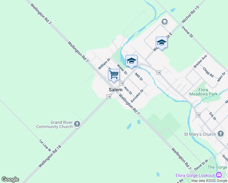 map of restaurants, bars, coffee shops, grocery stores, and more near 8080 Wellington County Road 18 in Wellington County