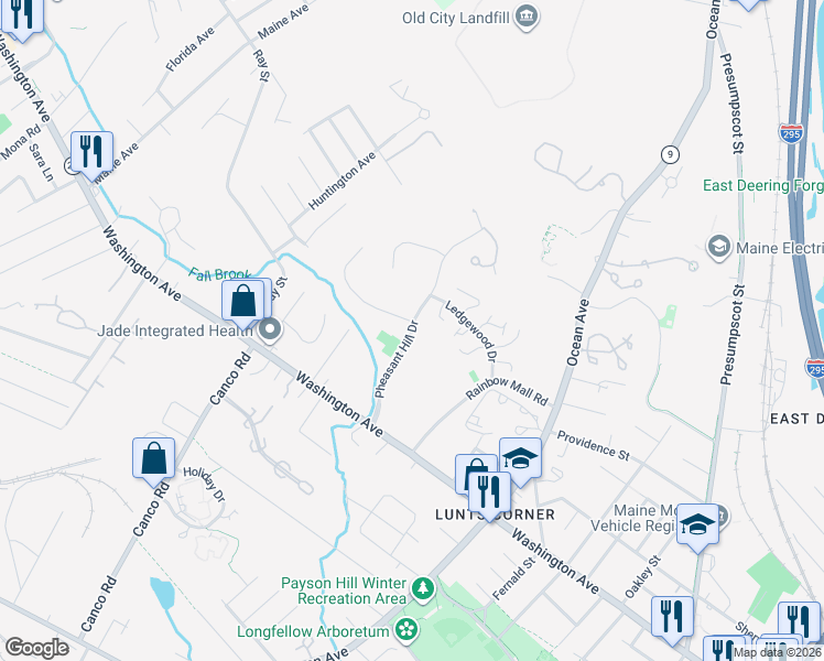 map of restaurants, bars, coffee shops, grocery stores, and more near Pheasant Hill Drive in Portland