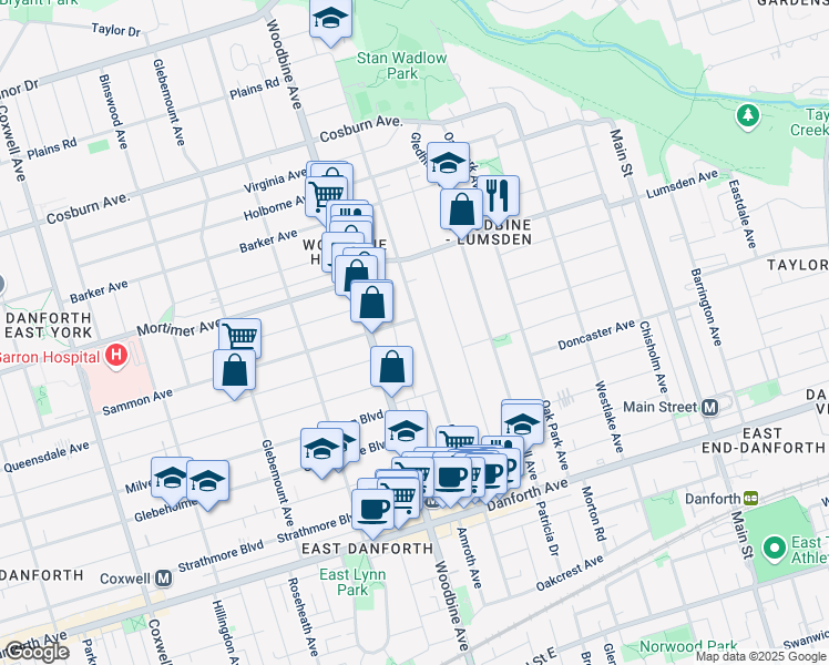 map of restaurants, bars, coffee shops, grocery stores, and more near 264 Cedarvale Avenue in Toronto
