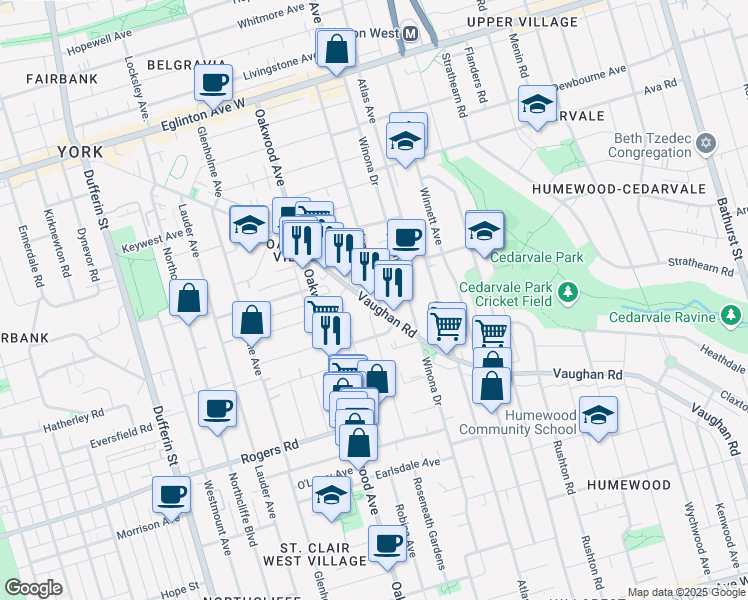 map of restaurants, bars, coffee shops, grocery stores, and more near in Toronto