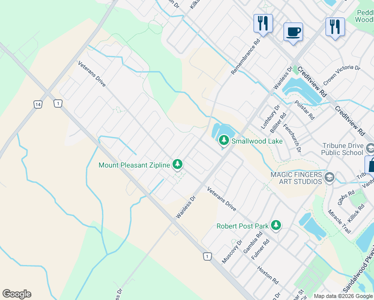 map of restaurants, bars, coffee shops, grocery stores, and more near in Brampton