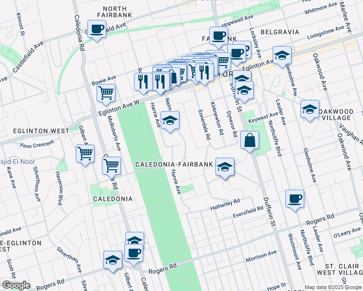 map of restaurants, bars, coffee shops, grocery stores, and more near 9 Redhill Avenue in Toronto